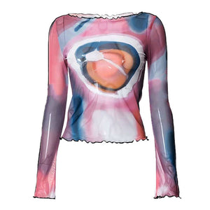 Y2K Aesthetic Galaxy Mesh Top
