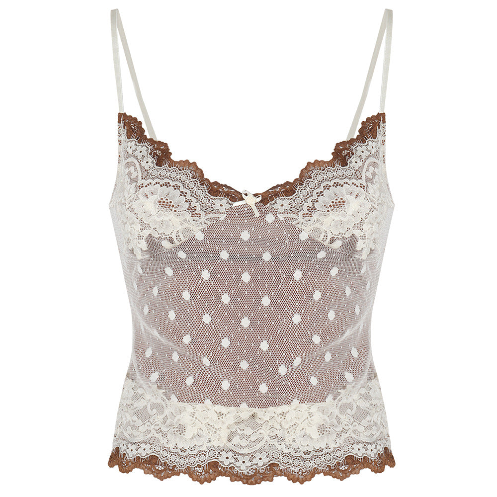 Y2K Polka Dot Lace Cami Top